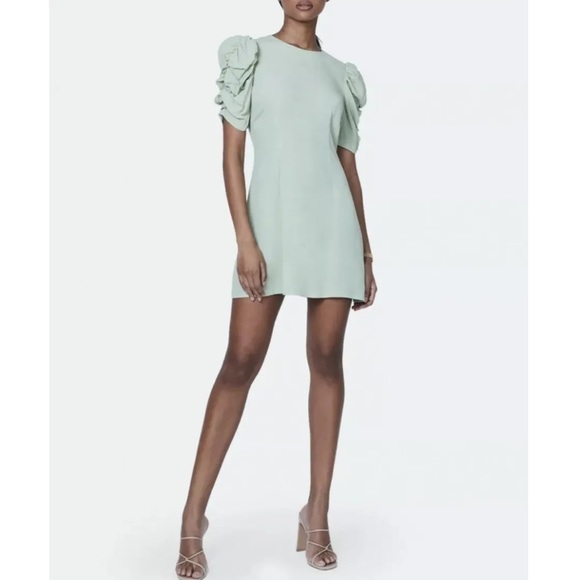 BILLIE The Label Revolve Helena Mini Dress Women’s Sage Green Puff Sleeves - Picture 3 of 16